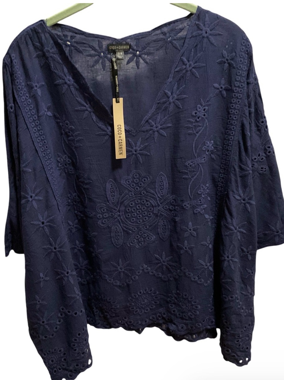 Coco + Carmen Navy Floral Eyelet V-Neck Tunic O/S